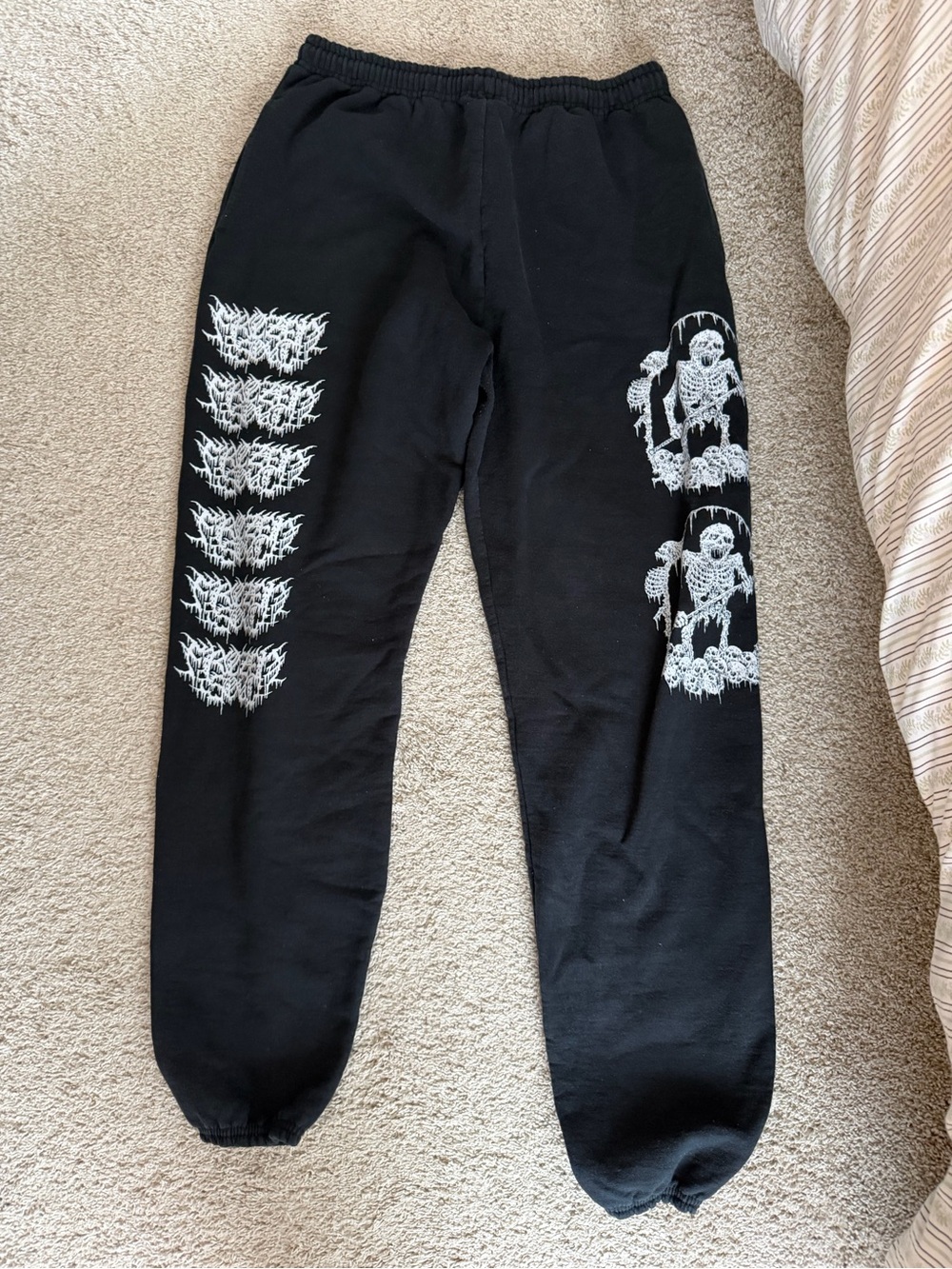Champion Black Sweatpants with White Graphic Skeleton Prints